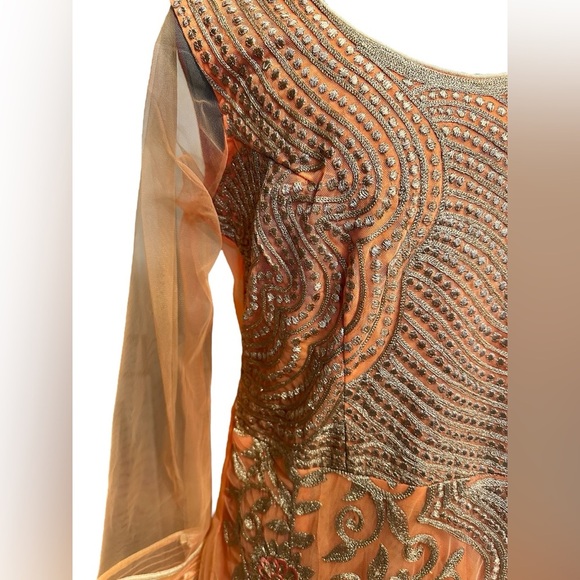 Bombay Editions Special Occasion Tulle Orange Maxi Dress Size Medium Tall NWT - Picture 5 of 11
